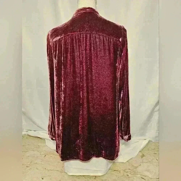 J. Jill Womens Velvety Burgundy Soft Button-up Tunic Blouse Size Small - Picture 5 of 8